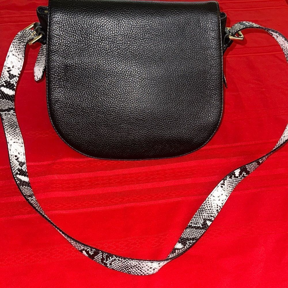 Laura di Maggio Milano Black Leather Large Crossbody Bag with Snakeskin Strap